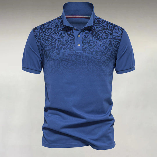 Men's Business Casual Gradient Floral Pattern Short Sleeve Cotton Polo Shirt 9917071327416