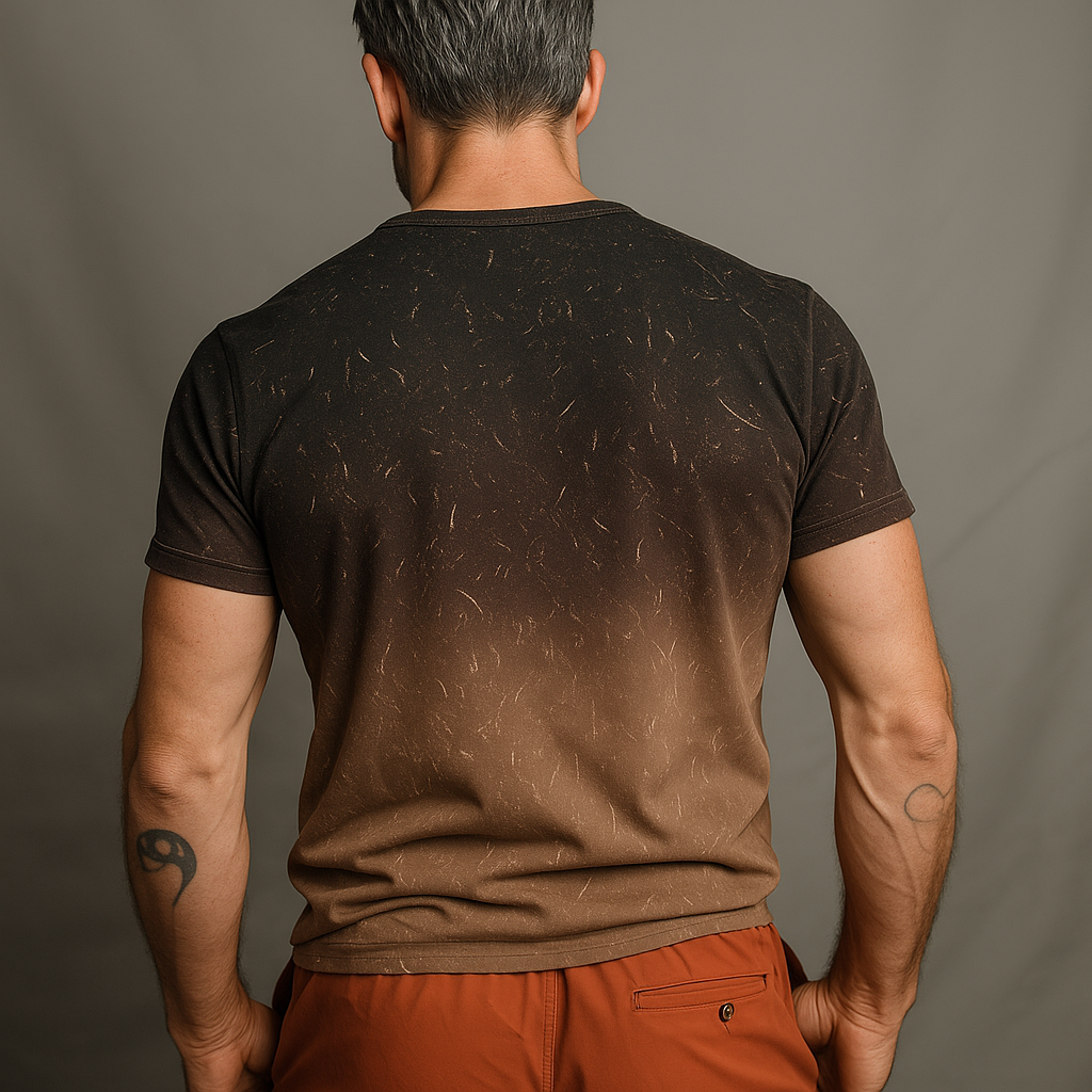 Men's Summer Fashion Gradient Distressed Print Blended Short Sleeve Henley Shirt DTT25062013