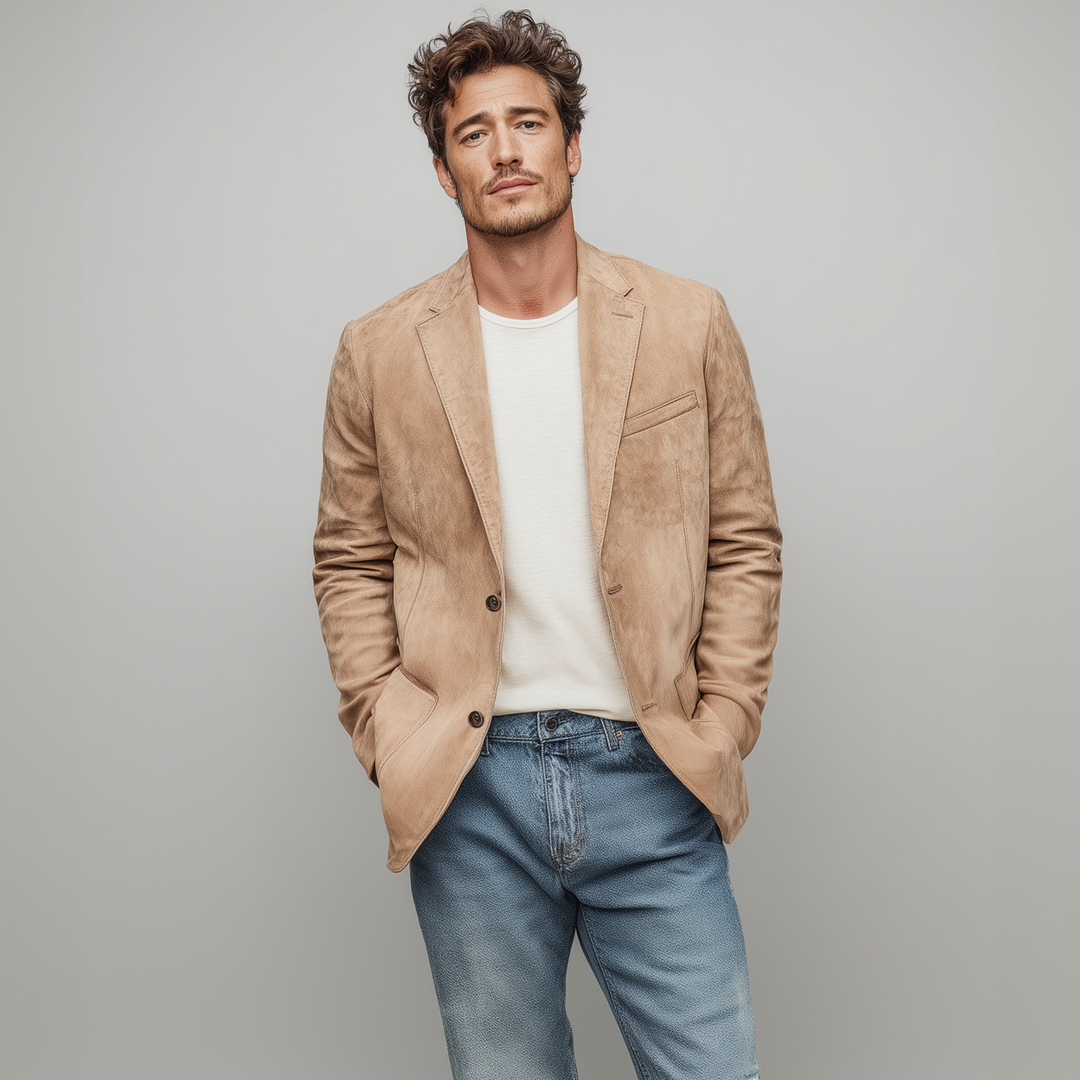 Men's Spring Fashion Casual Solid Color Thin Suede Single Breasted Blazer DTT25072103