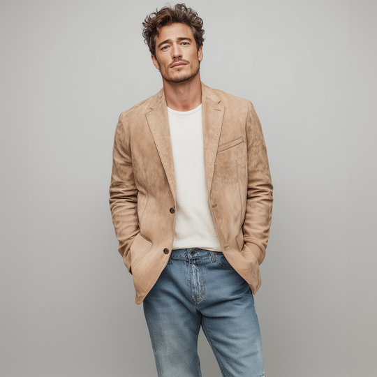 Men's Spring Fashion Casual Solid Color Thin Suede Single Breasted Blazer DTT25072103