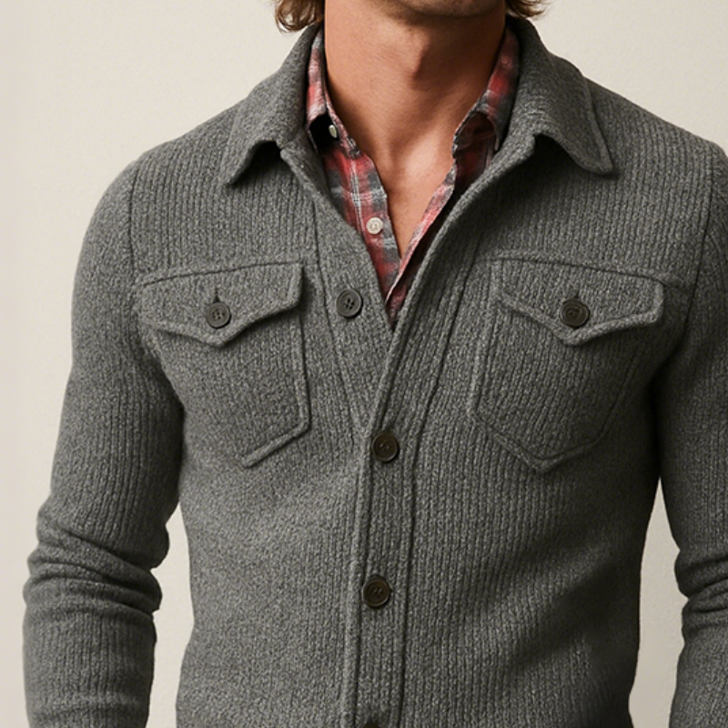 Men's Retro Casual Solid Color Knitted Lapel Long Sleeve Shirt Jacket DTT25081507