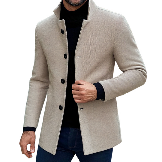 Men's Solid Cotton Blend Twill Lapel Single-breasted Coat DTT25082511