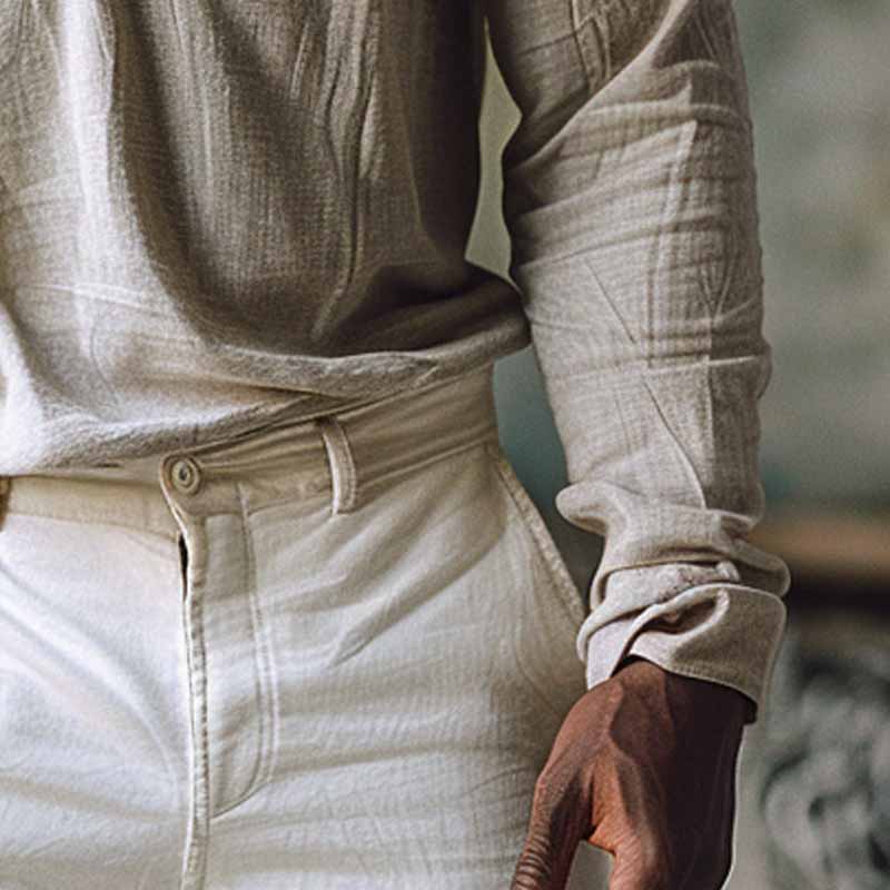 Men's Casual Cotton V-neck Long Sleeve T-shirt 9894194643128