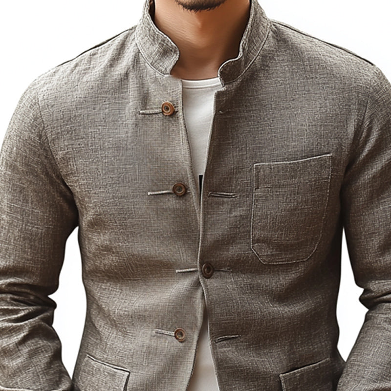 Men's Vintage Cotton and Linen Stand Collar Slim Jacket 9905396318392
