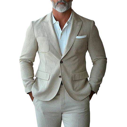 Men's Peak Lapel Two Button Long Sleeve Multiple Pockets Blazer 9951401312440
