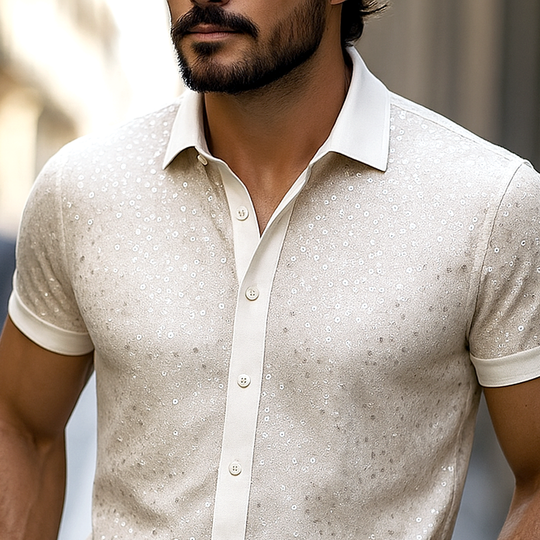 Men's Sequin Lapel Short Sleeve Shirt DTT25062411