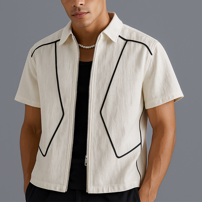 Men's Summer Fashion Cotton Blended Short Sleeve Shirt DTT25071019