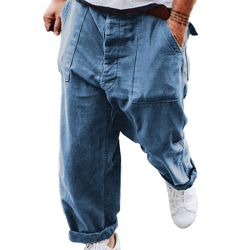 Men's Casual Solid Color Cotton Linen Large Pockets Pants 9261762347192