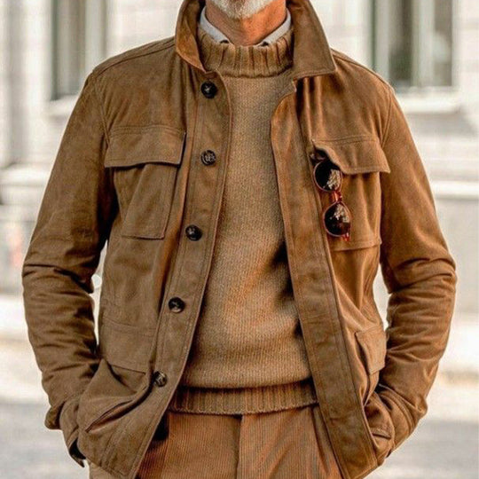 Men's Vintage Suede Multi-Pocket Button Jacket 9892386504888