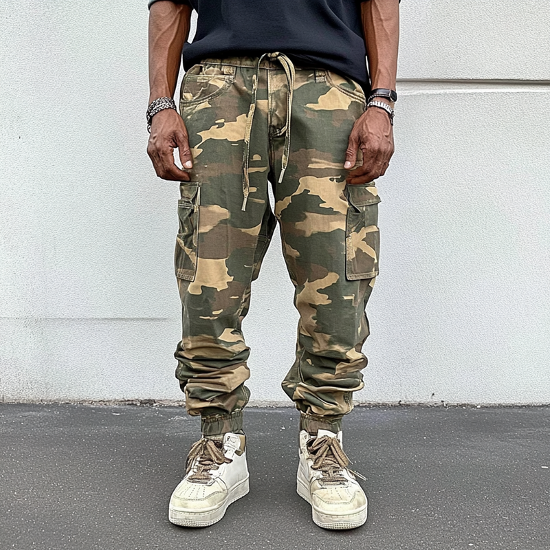 Men's Fashion Camo Elastic Waist Multi-pocket Cargo Pants 9901319880888