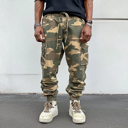Men's Fashion Camo Elastic Waist Multi-pocket Cargo Pants 9901319880888