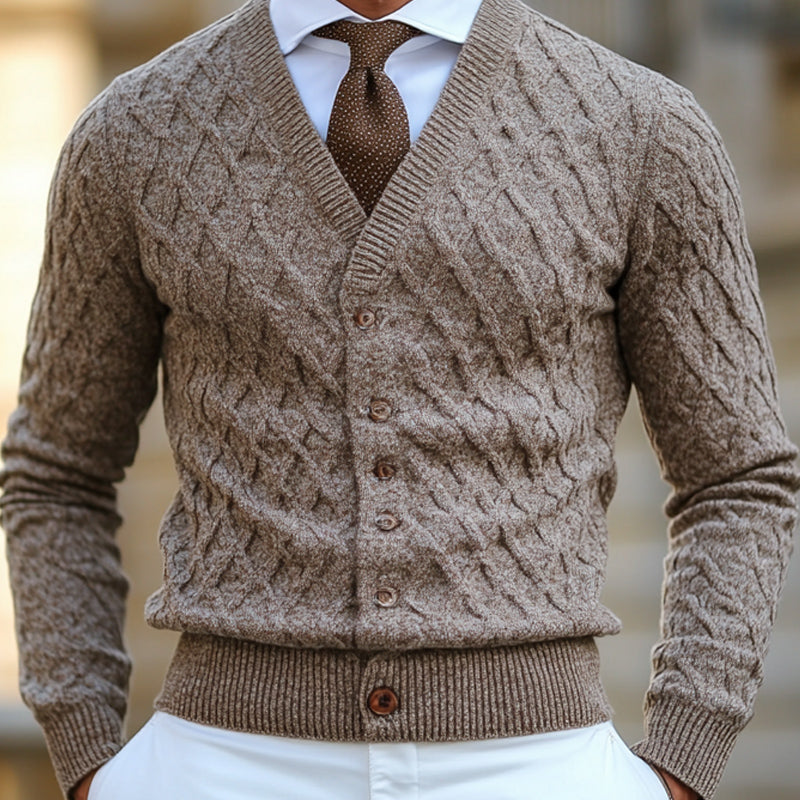 Men's Vintage V-neck Jacquard Blended Knitted Slim Sweater 9891528212664