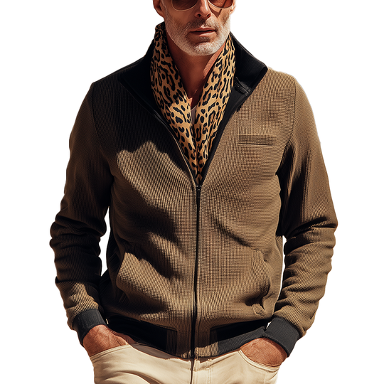 Men's Vintage Waffle Texture Long Sleeve Jacket DTT25081407