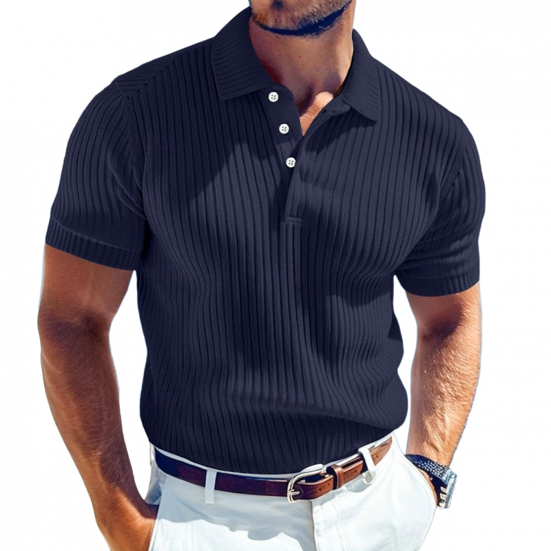 Men's Casual Solid Color Soft Knit Lapel Slim Short Sleeve Polo Shirt Sweater DTT25063002