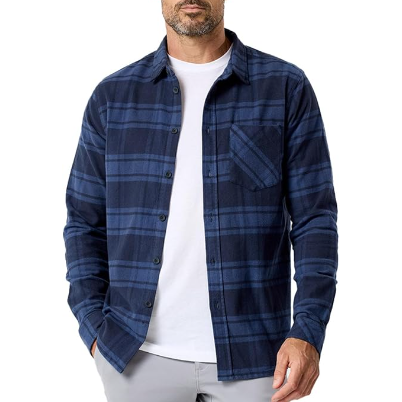 Men's Vintage Casual Lapel Flannel Plaid Long Sleeve Shirt 9911546970296