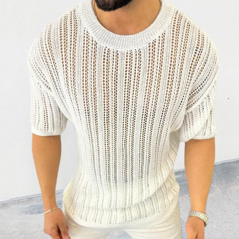 Men's Fashion Casual Round Neck Short Sleeve Knitted T-shirt 9922455732408