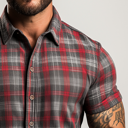 Men's Retro Casual Plaid Print Lapel Short Sleeve Shirt 9922014904504