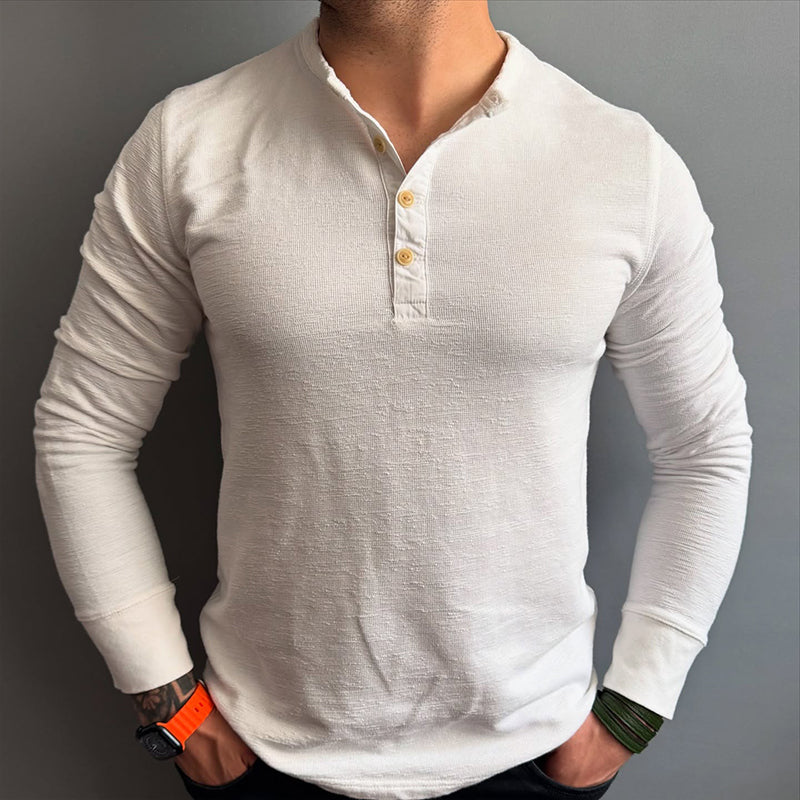 Men's Vintage Casual Solid Color Henley Neck Long Sleeve T-Shirt 9922015002808