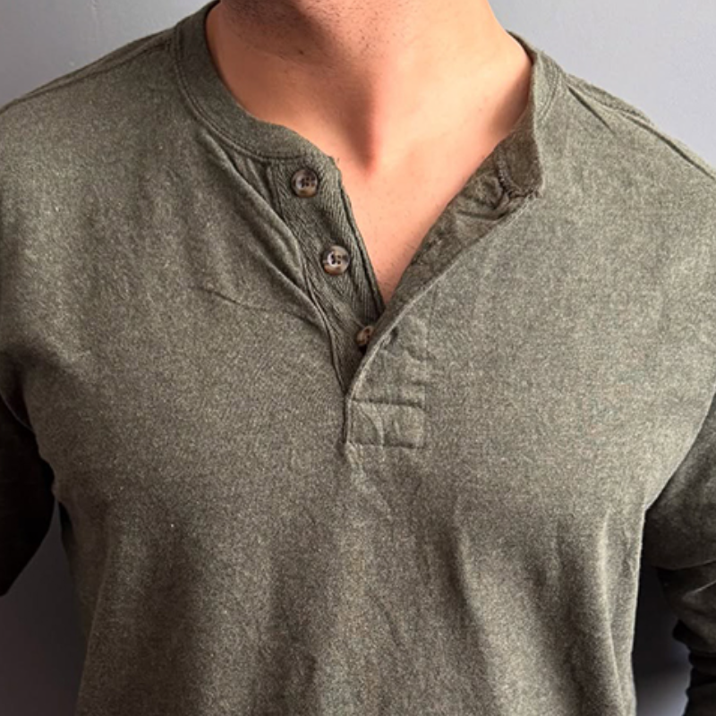 Men's Retro Casual Washed Henley Collar Long Sleeve T-Shirt 9922015101112