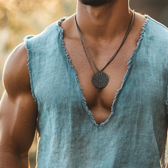 Men's Retro Casual Linen Ripped V-Neck Tank Top 9922015166648