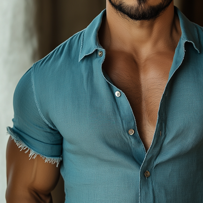 Men's Retro Casual Ripped Lapel Short Sleeve Shirt 9922015232184