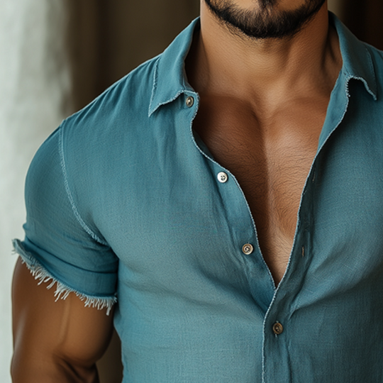 Men's Retro Casual Ripped Lapel Short Sleeve Shirt 9922015232184