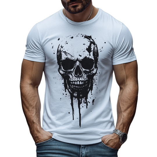 Men's Retro Casual Skull Print Round Neck Short Sleeve T-Shirt 9922015428792