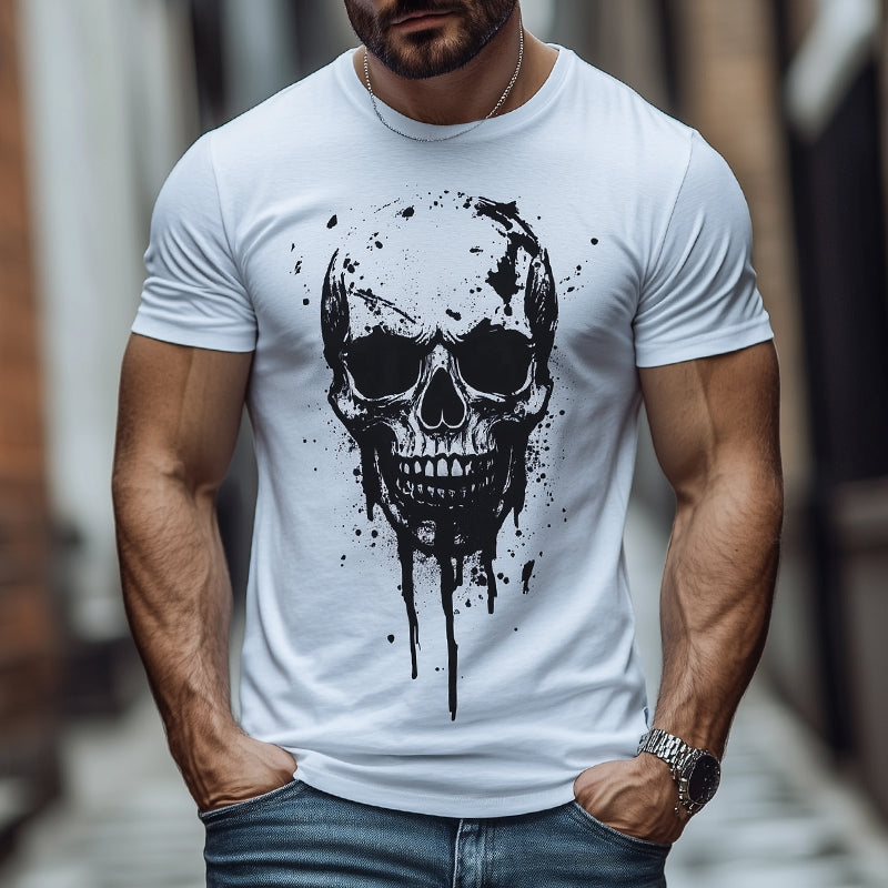 Men's Retro Casual Skull Print Round Neck Short Sleeve T-Shirt 9922015428792