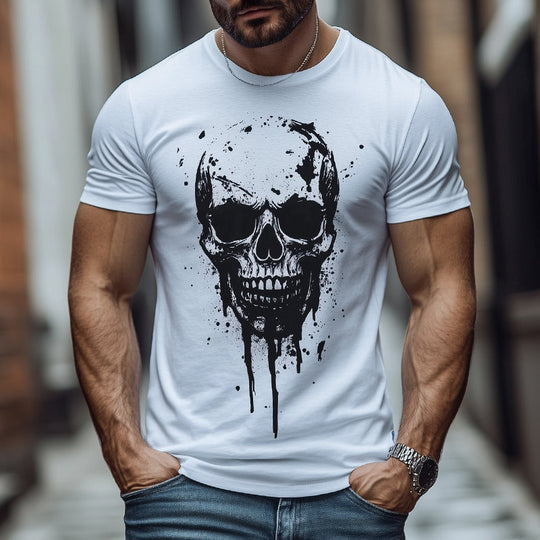 Men's Retro Casual Skull Print Round Neck Short Sleeve T-Shirt 9922015428792