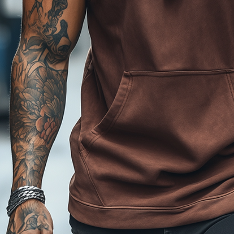 Men's Retro Casual Solid Color Sports Hooded Tank Top 9922015461560