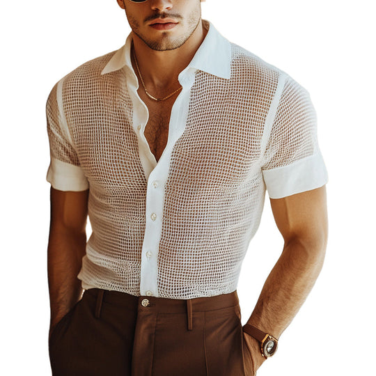 Men's Cool Breathable Mesh White Short Sleeve Shirt 9922014838968