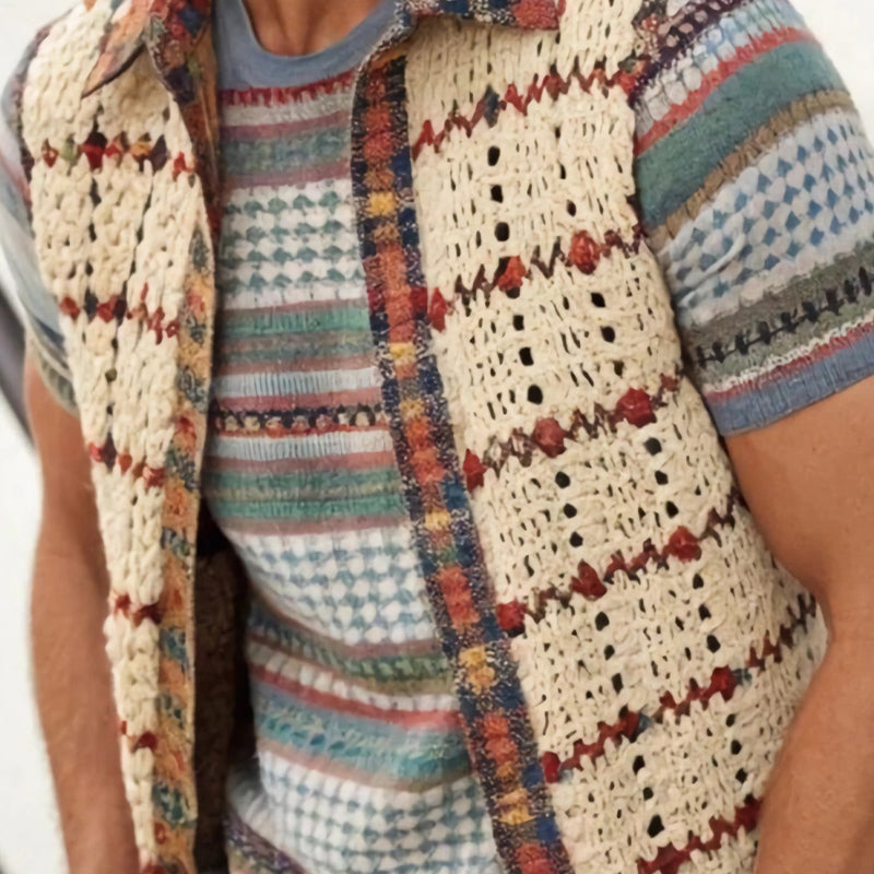 Men's Vintage Apricot Knitted Lapel Mesh Vest 9922014871736