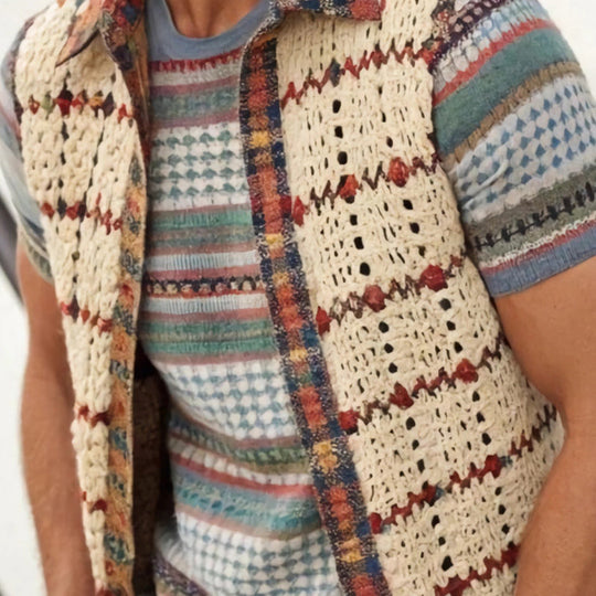 Men's Vintage Apricot Knitted Lapel Mesh Vest 9922014871736