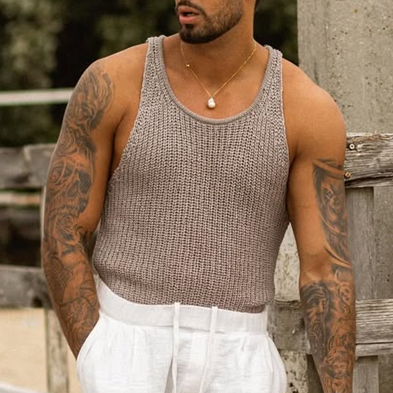 Men's Solid Knit Round Neck Sleeveless Tank Top 9922452881592
