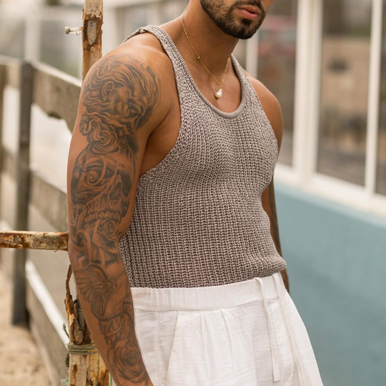 Men's Solid Knit Round Neck Sleeveless Tank Top 9922452881592