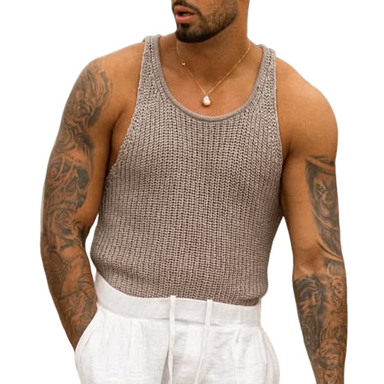 Men's Solid Knit Round Neck Sleeveless Tank Top 9922452881592