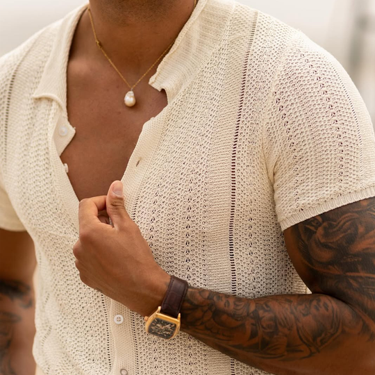 Men's Solid Color Knit Lapel Short Sleeve Single Breasted Polo Shirt 9922453110968
