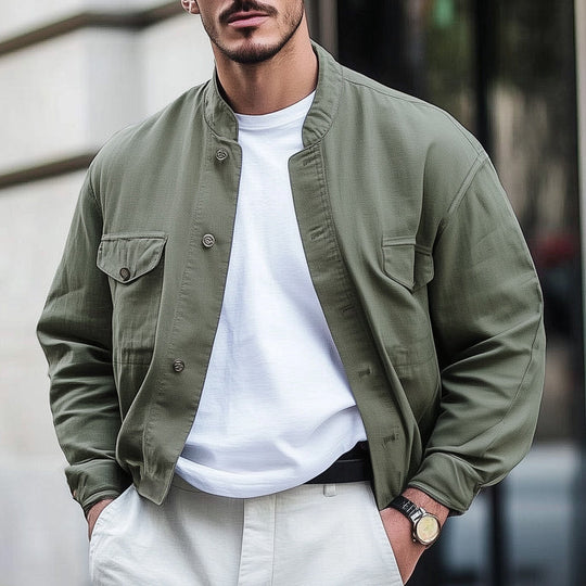 Men's Spring and Autumn Army Green Short Work Jacket DTT25061207