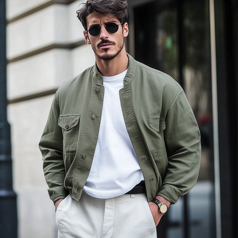 Men's Spring and Autumn Army Green Short Work Jacket DTT25061207