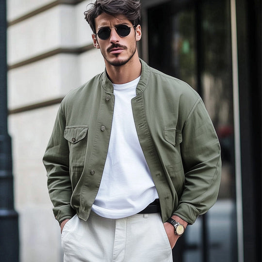 Men's Spring and Autumn Army Green Short Work Jacket DTT25061207