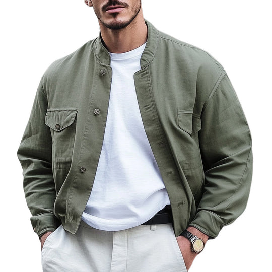 Men's Spring and Autumn Army Green Short Work Jacket DTT25061207
