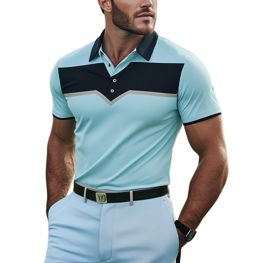 Men's Classic Casual Contrast Printed Mercerized Cotton Golf Polo Shirt 9922456486072