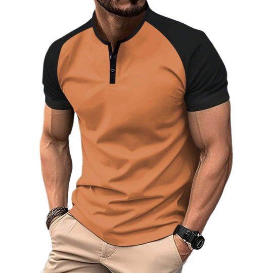 Men's Casual Cotton Contrast Color Henley Collar Raglan Slim Fit Short Sleeve T-Shirt 9922455077048