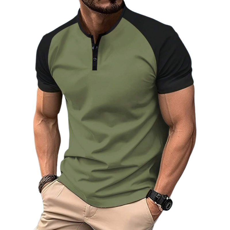 Men's Casual Cotton Contrast Color Henley Collar Raglan Slim Fit Short Sleeve T-Shirt 9922455077048