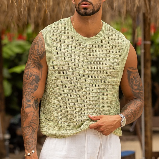 Men's Solid Knit Round Neck Sleeveless Tank Top 9922453733560