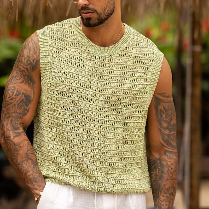 Men's Solid Knit Round Neck Sleeveless Tank Top 9922453733560