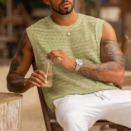 Men's Solid Knit Round Neck Sleeveless Tank Top 9922453733560