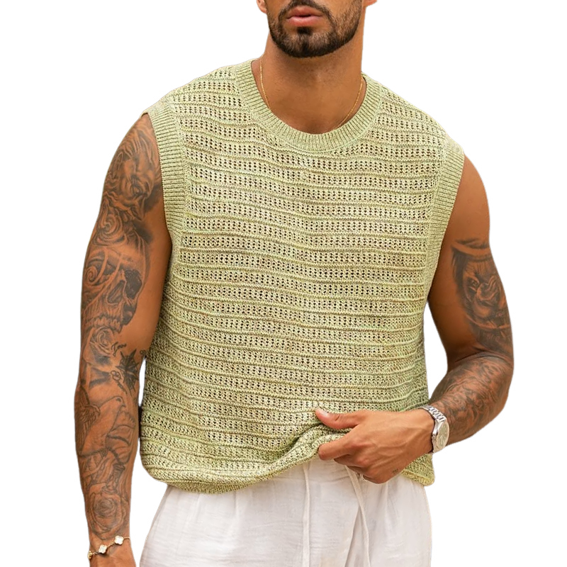 Men's Solid Knit Round Neck Sleeveless Tank Top 9922453733560