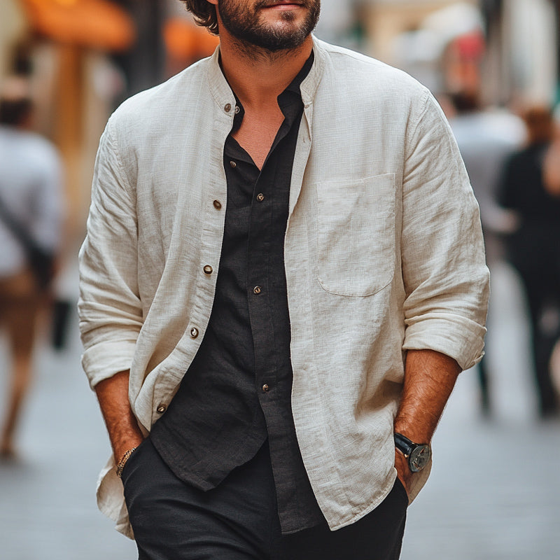 Men's Spring and Summer Thin Apricot Casual Shirt DTT25061218