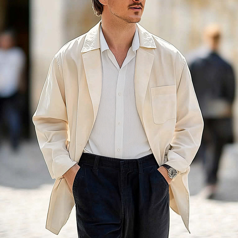 Men's Spring and Autumn Apricot Cotton Windbreaker Coat DTT25061216